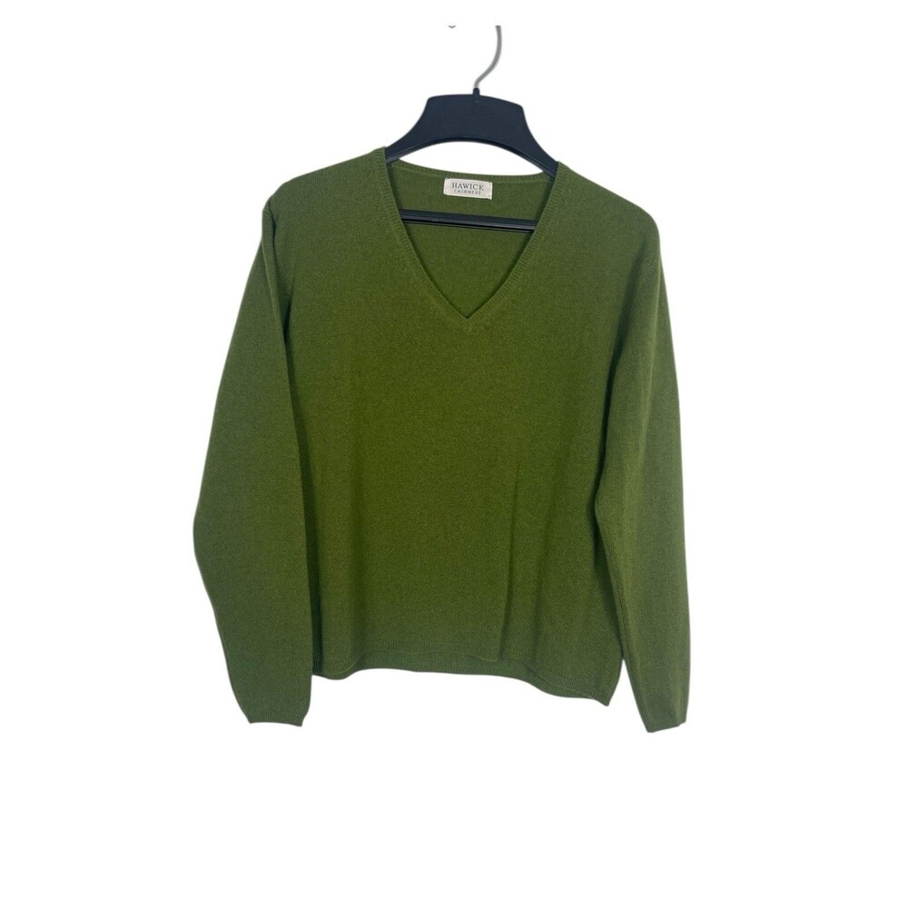 Hawick Cashmere 100% Pure Cashmere Sweater Green V-Neck Pullover Women’s S